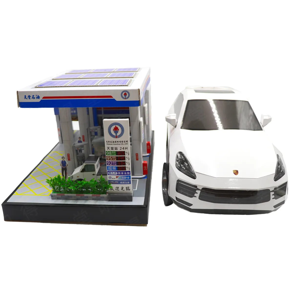 紙紮祭祀用品|加油站與白色休旅車組合模型